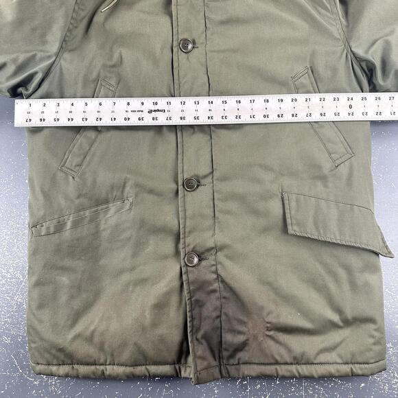 VTG LL Bean Field Jacket Men 44 Army Green Parka 50's 60's Quilt Lined Talon - Picture 6 of 10